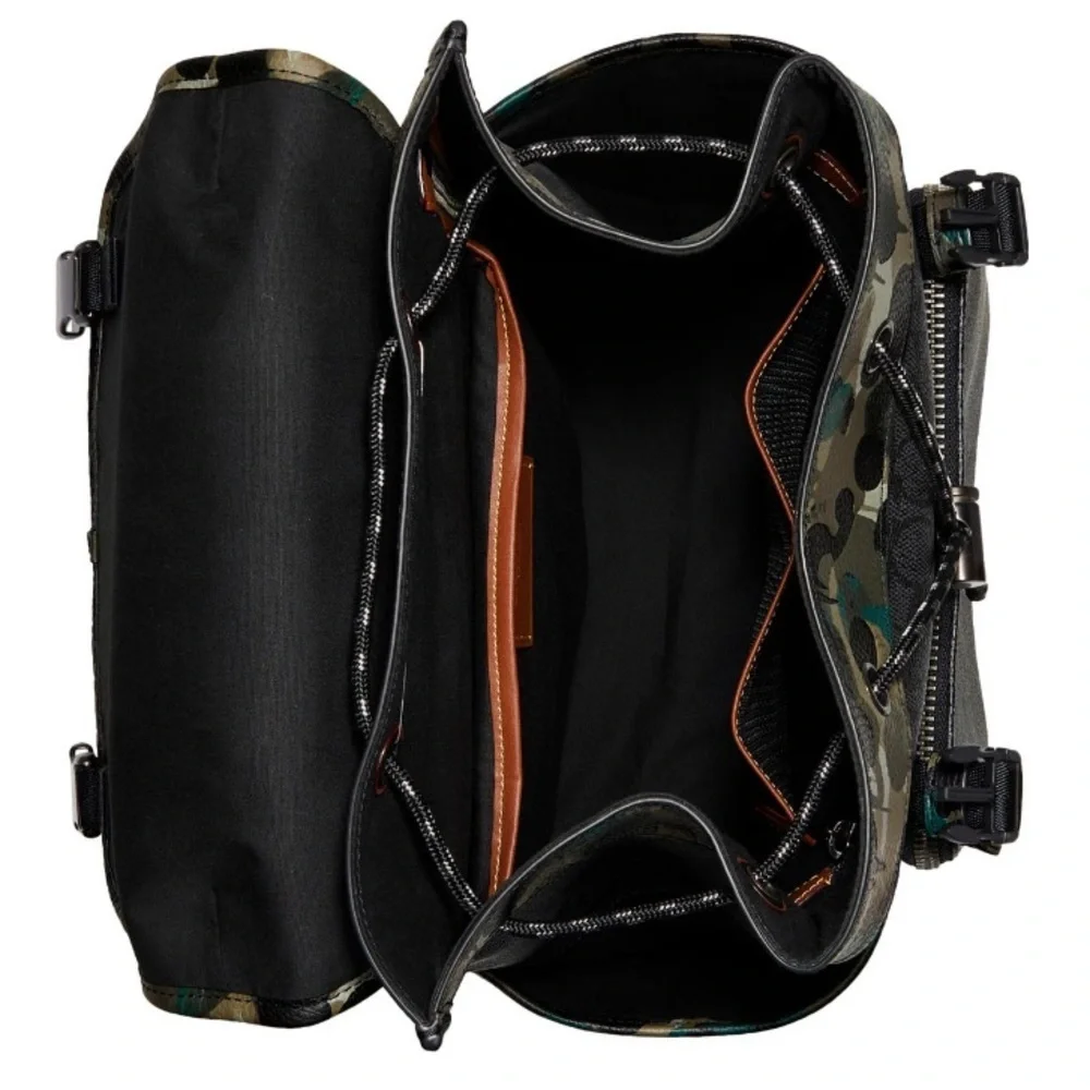 Coach League Flap Backpack In Signature Canvas Charcoal With Camo Print NWT